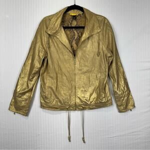 St. John Sport SoCa Gold Lamb Leather Jacket Women’s Size Medium